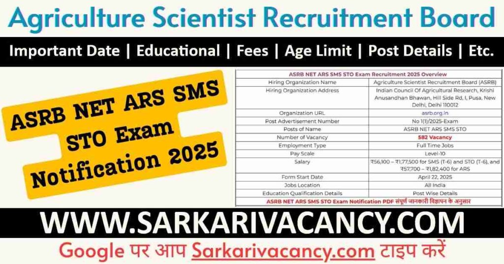 ASRB NET ARS SMS STO Exam Recruitment 2025