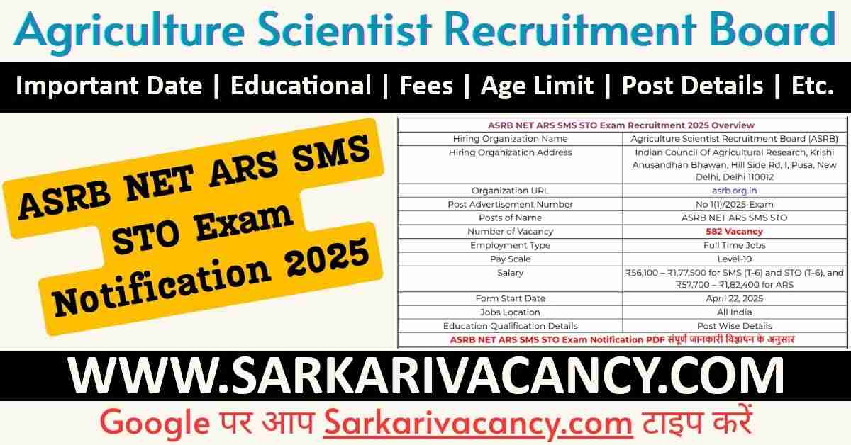 ASRB NET ARS SMS STO Exam Recruitment 2025 ASRB NET ARS SMS STO Exam Recruitment 2025