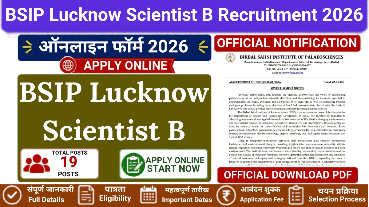 BSIP Lucknow Scientist B Recruitment 2026 – Apply Online for 19 Posts BSIP Lucknow Scientist B