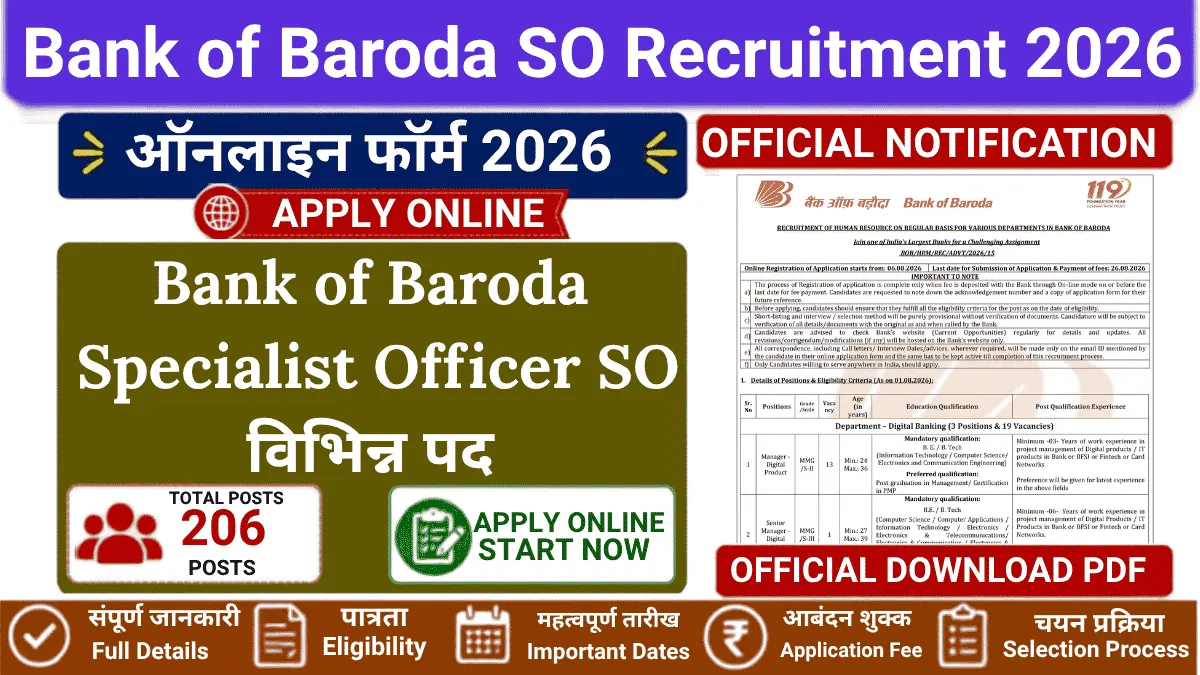 Bank of Baroda SO Recruitment 2026 Apply Online for 206 Posts Bank of Baroda SO