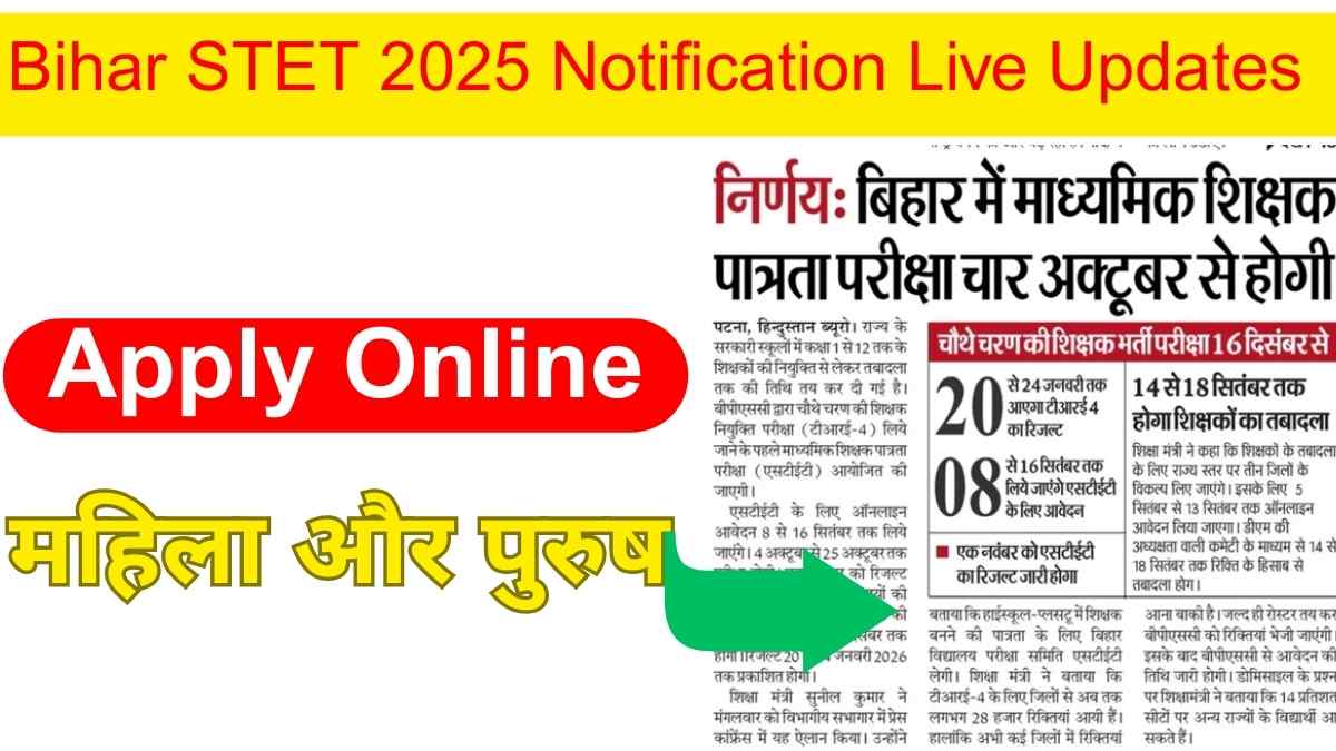 Bihar STET 2025 Notification Live Updates Bihar STET 2025 Notification Live Updates