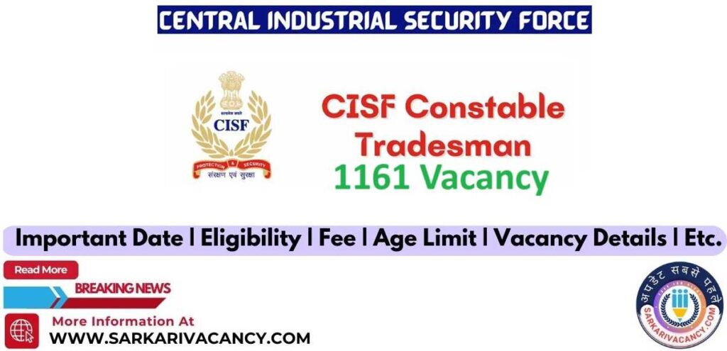 CISF Constable Tradesmen Notification 2025