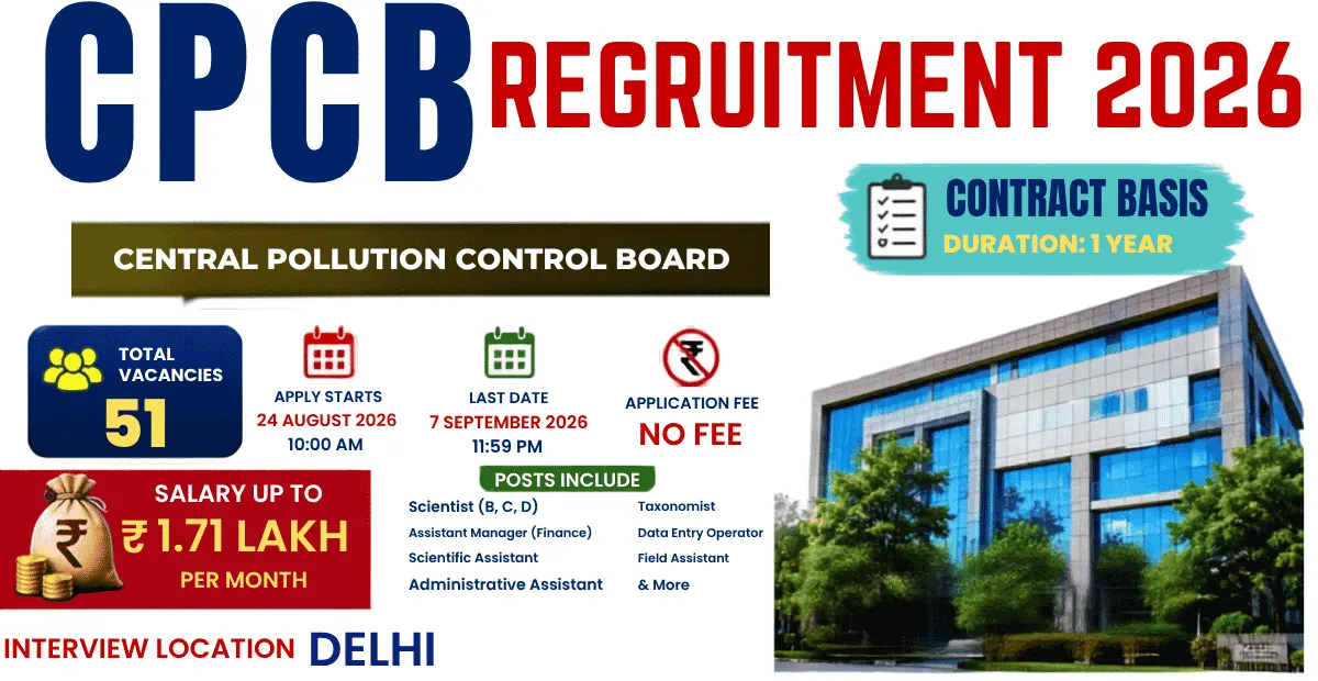 CPCB Field Assistant Recruitment 2026 – Apply Online for 51 DEO & Other Posts CPCB Field Assistant Recruitment 2026