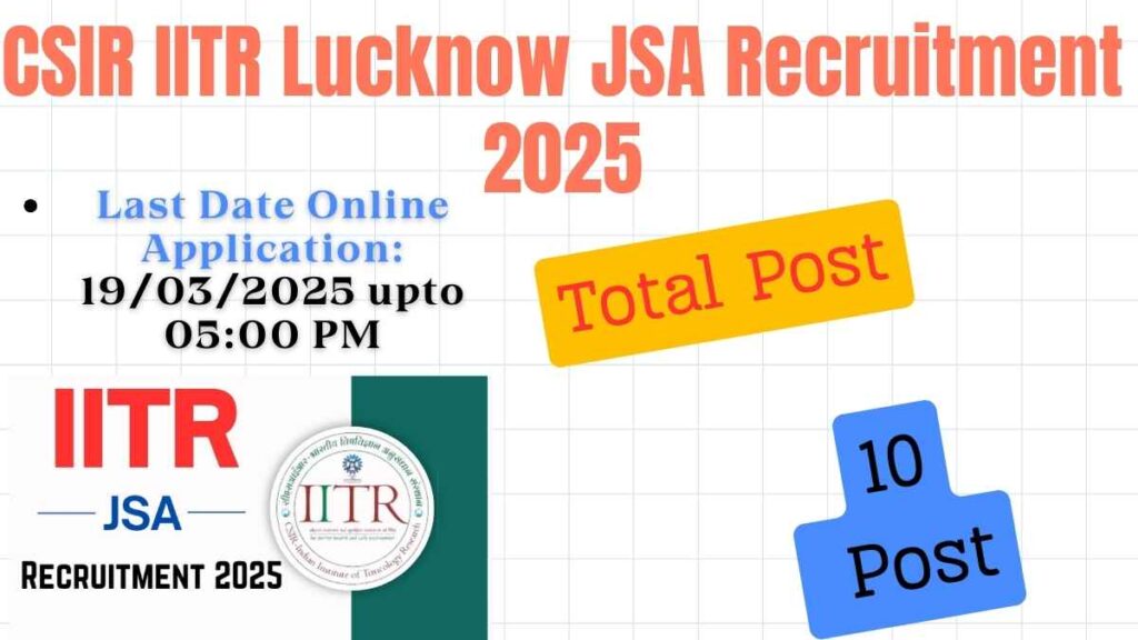 CSIR IITR Lucknow JSA Recruitment 2025