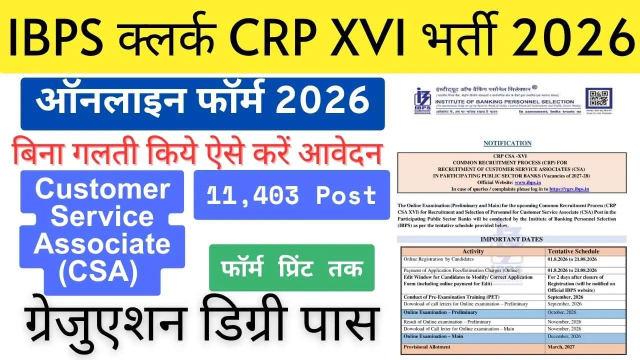 IBPS Clerk CRP XVI Recruitment 2026 Apply Online for 11,403 Posts IBPS Clerk CRP XVI Recruitment 2026 Apply Online