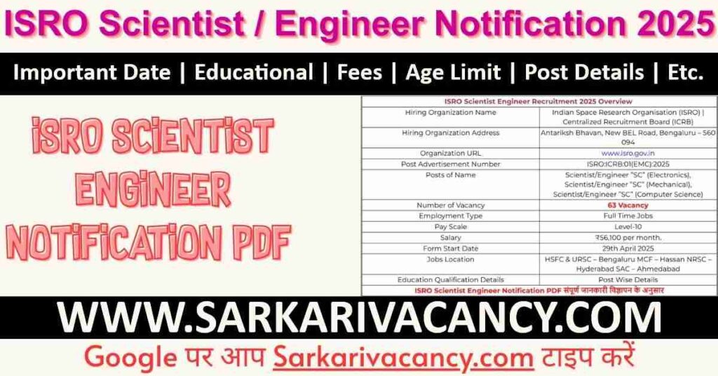 ISRO Scientist Engineer Recruitment 2025 Overview