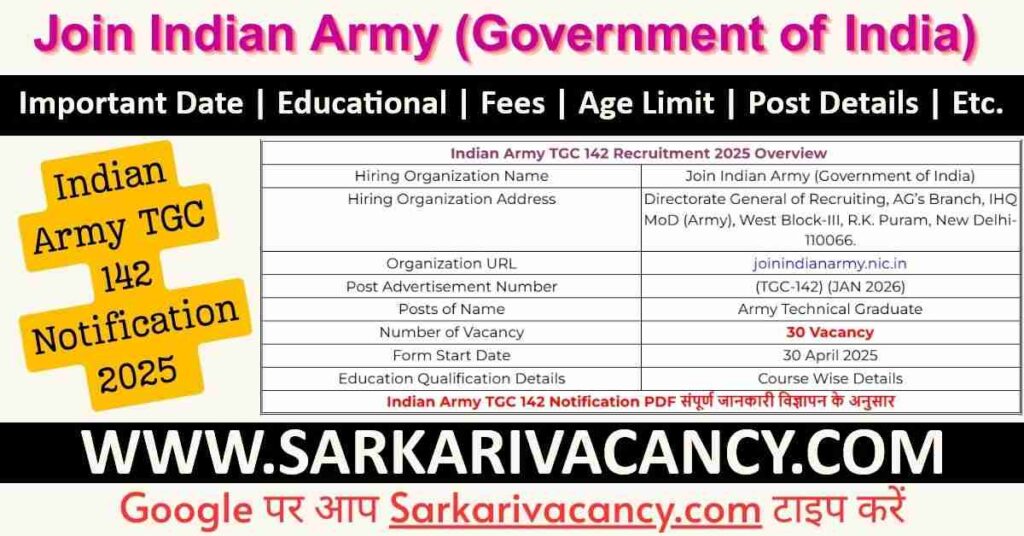 Indian Army TGC 142 Notification PDF