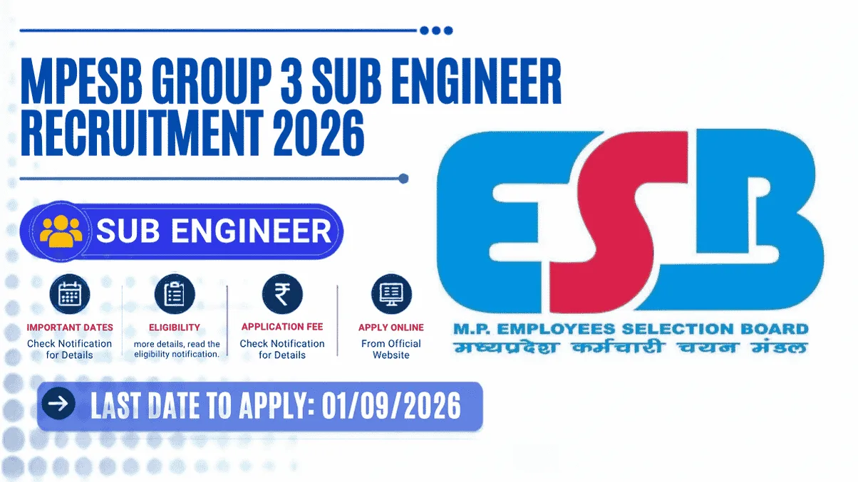MPESB Group 3 Sub Engineer Recruitment 2026 – Apply Online for 1040 Posts MPESB Group 3 Sub Engineer Recruitment 2026