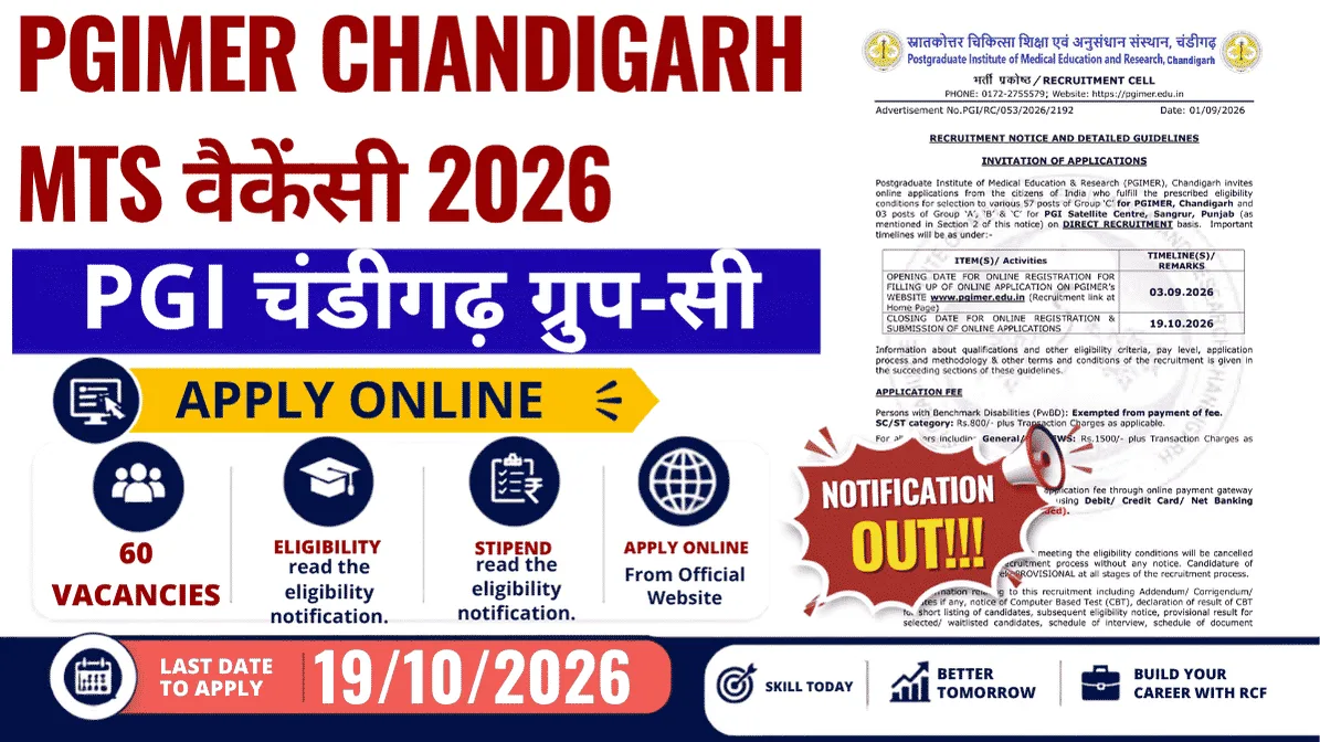 PGIMER Chandigarh MTS Recruitment 2026 – Notification Out, Apply Online PGIMER Chandigarh MTS 2026