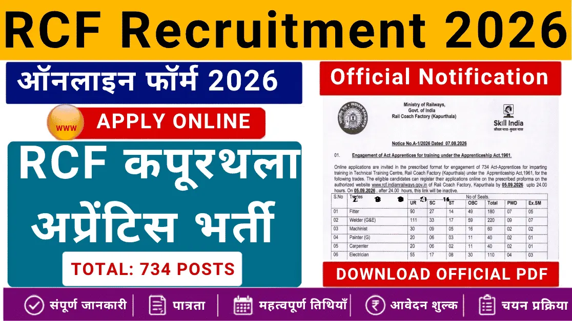 RCF Kapurthala Apprentice Recruitment 2026 - Apply Online for 734 Posts RCF Kapurthala Apprentice