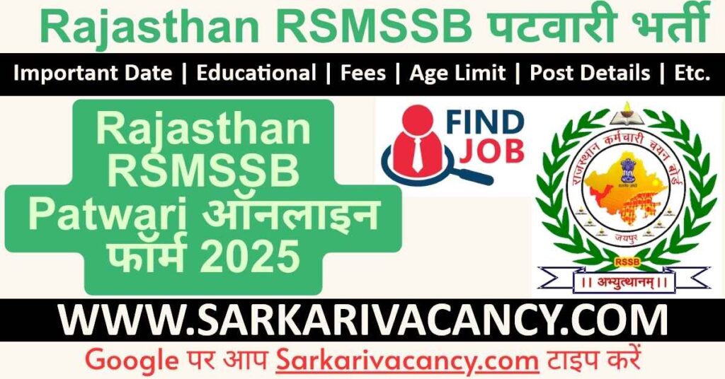 Rajasthan RSMSSB Patwari Recruitment 2025