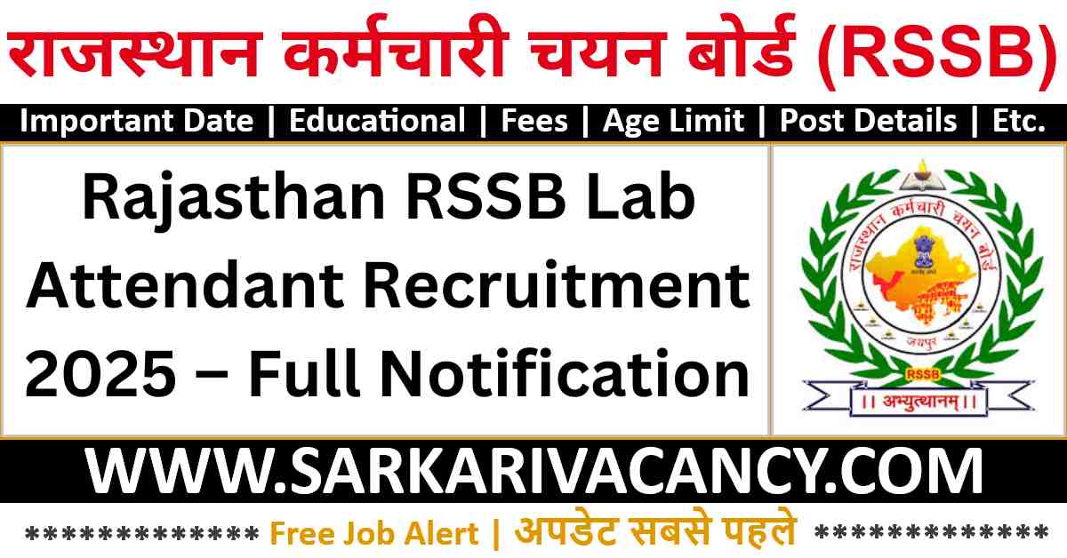 Rajasthan RSSB Lab Attendant Online Form 2025 Notification Out for 54 Posto Rajasthan RSSB Lab Attendant Recruitment 2025 – Full Notification