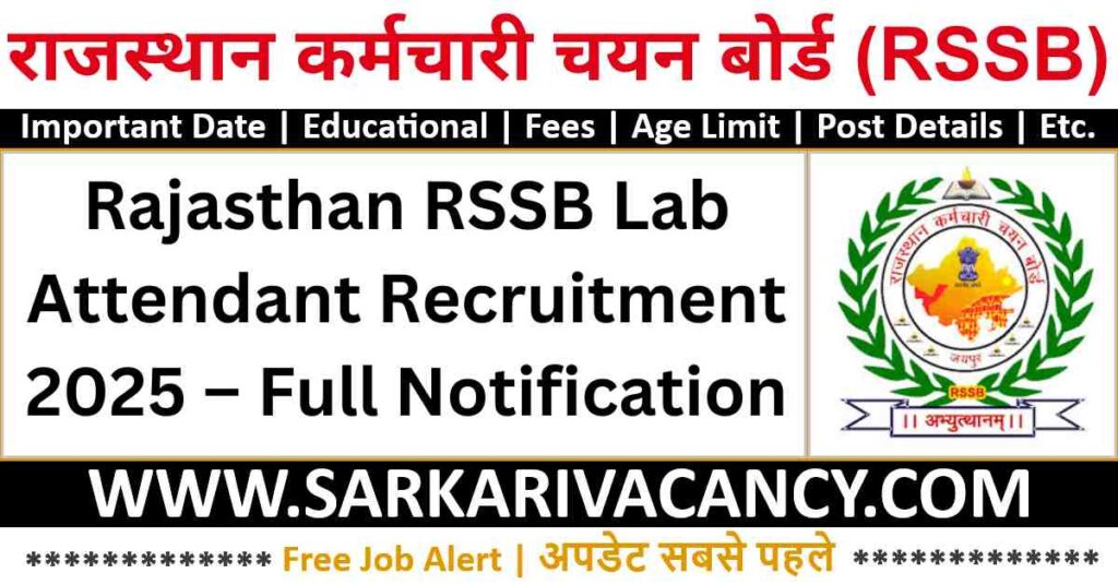 Rajasthan RSSB Lab Attendant Recruitment 2025 – Full Notification