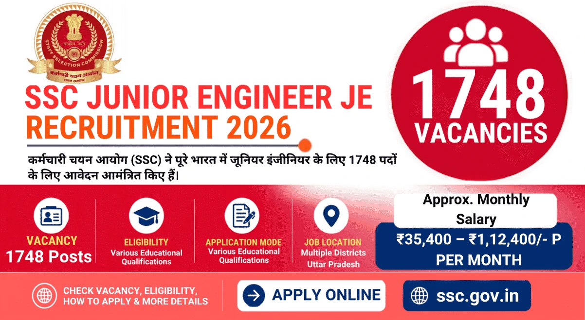 SSC Junior Engineer JE Recruitment 2026 – Apply Online for 1748 Posts SSC Junior Engineer 2026