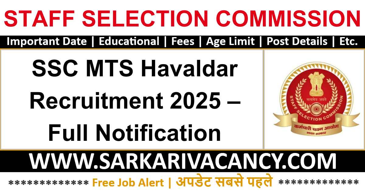 SSC MTS Havaldar Online Form 2025 Apply Online Notification Out for 1075 Post, Apply Online SSC MTS Havaldar Recruitment 2025 – Full Notification