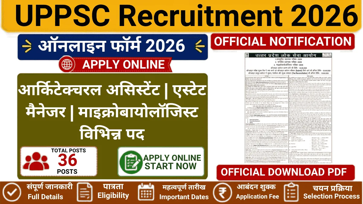 UPPSC Architectural Assistant and Other Post Recruitment 2026 – Apply Online for 37 Posts UPPSC Architectural Assistant 2026