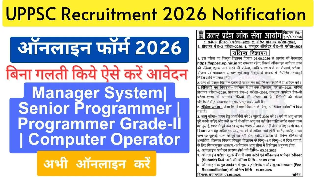 UPPSC Computer Operator, Programmer & Other Posts Recruitment 2026 Official Notification Out – Apply Online for 10 Posts UPPSC Computer Operator Online Form 2026