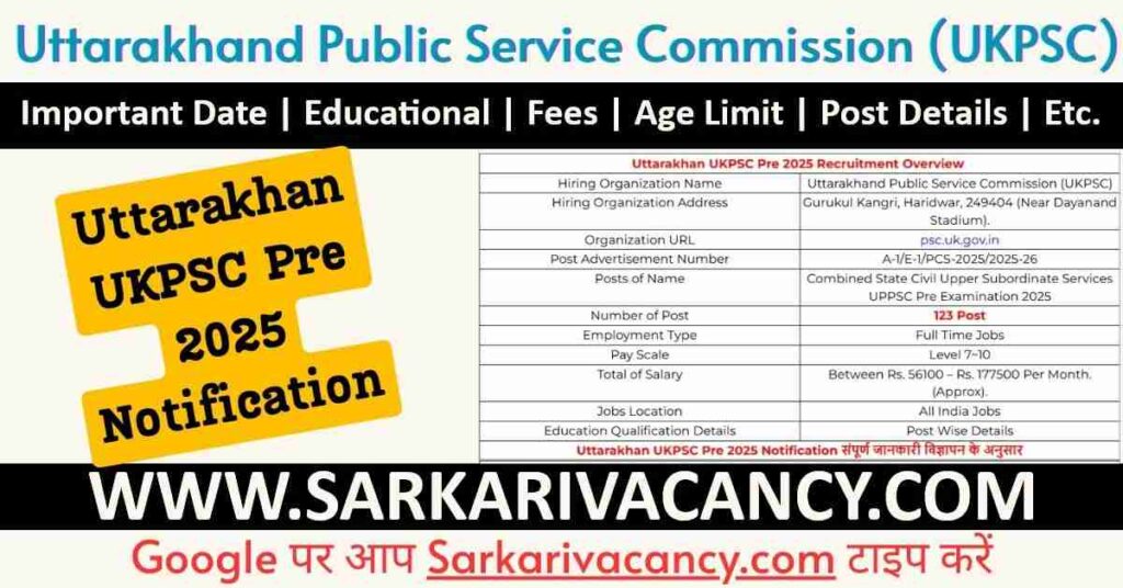 Uttarakhan UKPSC Pre 2025 Notification